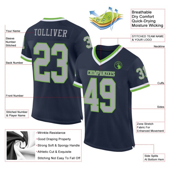 Throwback Grau-Neon Trikot Football Navy Custom Mesh Grün Authentic Throwback Grau-Neon Trikot Football Navy Custom Mesh Grün Authentic