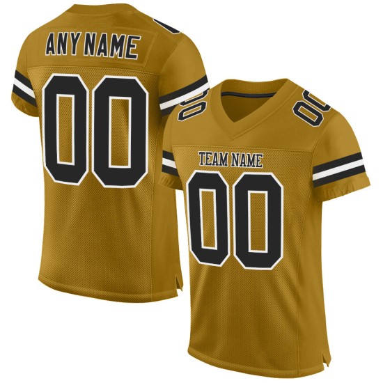 Authentisches benutzerdefiniertes schwarz-weißes Gold-Fußballtrikot Old Mesh Authentisches benutzerdefiniertes schwarz-weißes Gold-Fußballtrikot Old Mesh