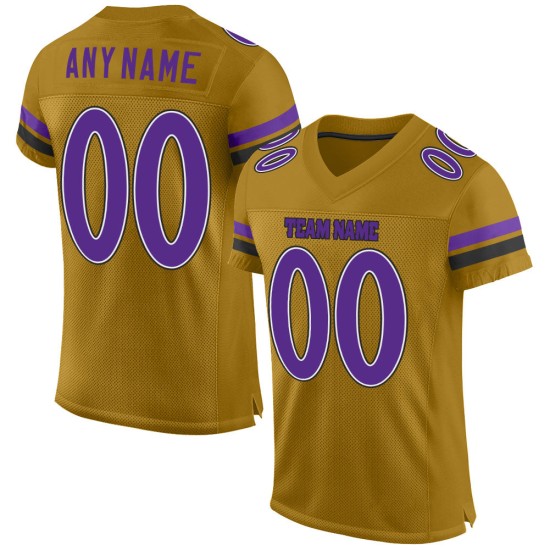 Authentisches Lila-Schwarzes Fußball-Mesh-Custom-Gold-Trikot Old Authentisches Lila-Schwarzes Fußball-Mesh-Custom-Gold-Trikot Old
