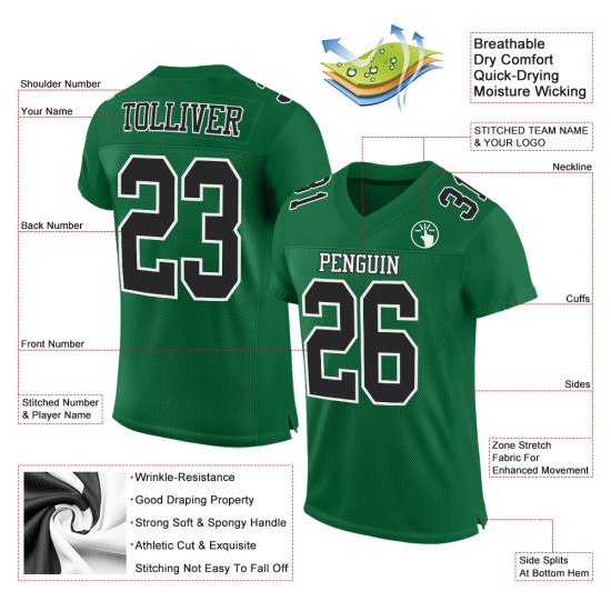 Kelly Mesh Authentic Trikot Football Grün Schwarz-Weiß Custom Kelly Mesh Authentic Trikot Football Grün Schwarz-Weiß Custom