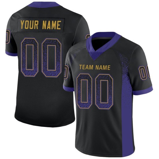 Fußballtrikot Fashion Custom Lila-Altgold Mesh Drift Schwarz Fußballtrikot Fashion Custom Lila-Altgold Mesh Drift Schwarz