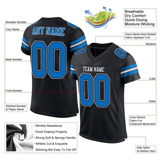 Football Panther Schwarz Authentic Mesh Blau-Weiß Custom Trikot Football Panther Schwarz Authentic Mesh Blau-Weiß Custom Trikot