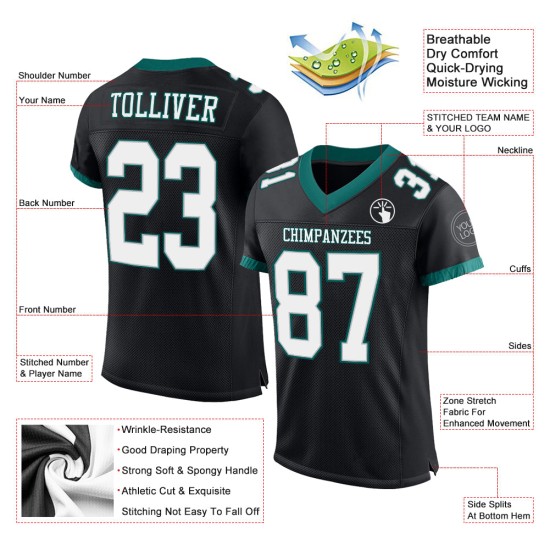 Football Mesh Authentic Custom Schwarz Weiß-Mitternachtstrikot Grün Football Mesh Authentic Custom Schwarz Weiß-Mitternachtstrikot Grün