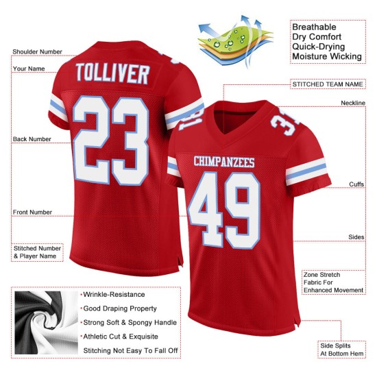 Jersey Blau Custom Authentic Mesh Weiß-Licht Fußball Rot Jersey Blau Custom Authentic Mesh Weiß-Licht Fußball Rot
