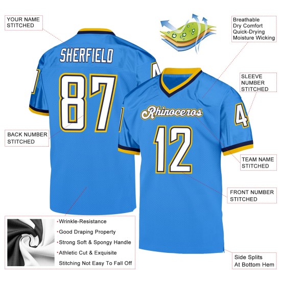 Weiß-Marineblau Authentic Jersey Mesh Throwback Football Custom Powder Blue Weiß-Marineblau Authentic Jersey Mesh Throwback Football Custom Powder Blue