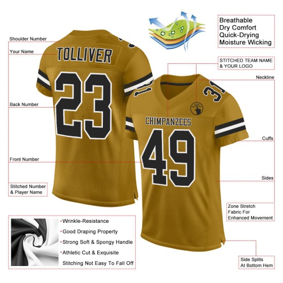 Authentisches benutzerdefiniertes schwarz-weißes Gold-Fußballtrikot Old Mesh Authentisches benutzerdefiniertes schwarz-weißes Gold-Fußballtrikot Old Mesh