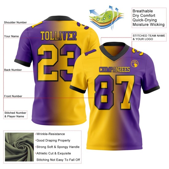 Jersey Gradient Custom Mesh Fashion Fußball Gelb-Schwarz Lila Authentic Jersey Gradient Custom Mesh Fashion Fußball Gelb-Schwarz Lila Authentic
