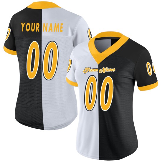 Gold-Weißes Trikot Mode Benutzerdefinierte Schwarzes Split Football Mesh Gold-Weißes Trikot Mode Benutzerdefinierte Schwarzes Split Football Mesh
