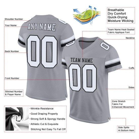 Graues authentisches weiß-schwarzes Mesh-Fußballtrikot Light Graues authentisches weiß-schwarzes Mesh-Fußballtrikot Light