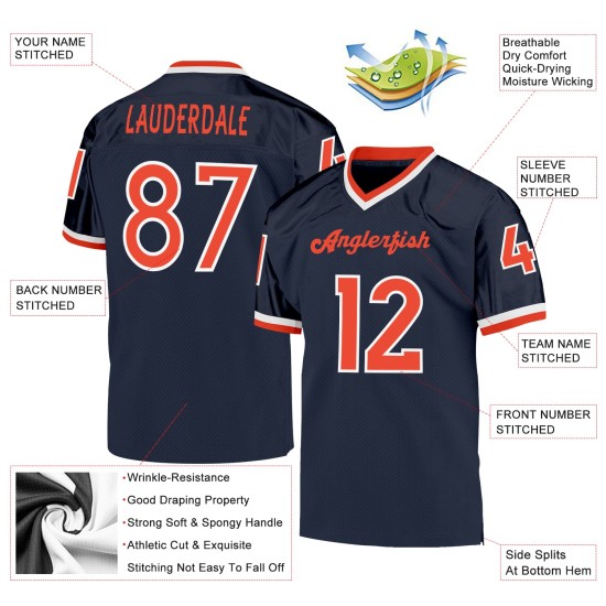 Navy Mesh Orange-Weiß Fußballtrikot Authentic Throwback Custom Navy Mesh Orange-Weiß Fußballtrikot Authentic Throwback Custom