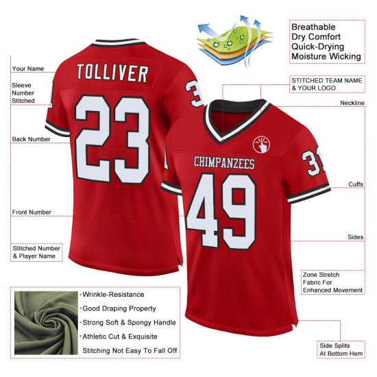 Weiß-Schwarz-Rot Football Mesh Jersey Throwback Custom Authentic Weiß-Schwarz-Rot Football Mesh Jersey Throwback Custom Authentic