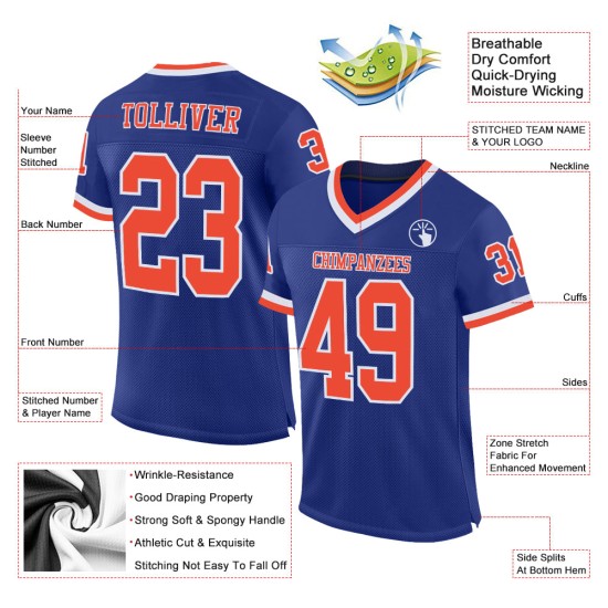 Football Royal Trikot Throwback Orange-Weiß Mesh Custom Authentic Football Royal Trikot Throwback Orange-Weiß Mesh Custom Authentic