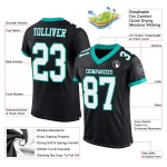 Schwarzes authentisches, individuell gestaltetes Fußballtrikot aus weiß-aquamarinem Mesh Schwarzes authentisches, individuell gestaltetes Fußballtrikot aus weiß-aquamarinem Mesh