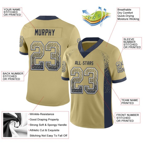 Custom Fashion Fußballtrikot Gold Vegas Drift Mesh Marineblau-Weiß Custom Fashion Fußballtrikot Gold Vegas Drift Mesh Marineblau-Weiß