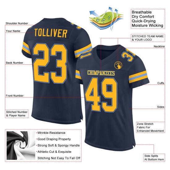 Mesh Navy Custom Gold-Light Authentic Blue Jersey Fußball Mesh Navy Custom Gold-Light Authentic Blue Jersey Fußball