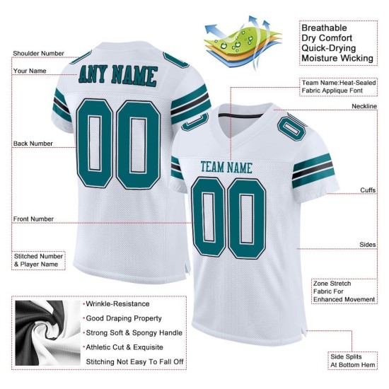 Jersey Authentic Football Teal-Schwarz Custom Mesh Weiß Jersey Authentic Football Teal-Schwarz Custom Mesh Weiß