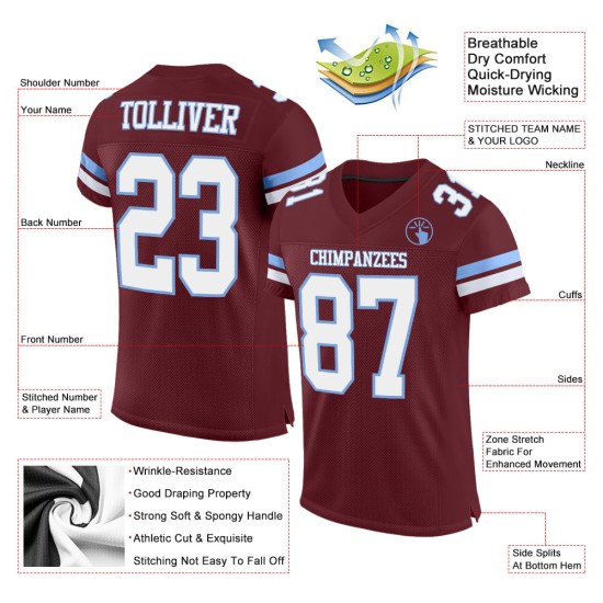 Jersey Burgund Authentic Blau Mesh Weiß-Licht Custom Fußball Jersey Burgund Authentic Blau Mesh Weiß-Licht Custom Fußball