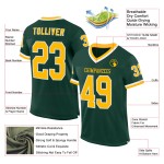 Authentischer, individuell gestalteter grüner Throwback-Fußball aus gold-weißem Mesh-Jersey Authentischer, individuell gestalteter grüner Throwback-Fußball aus gold-weißem Mesh-Jersey