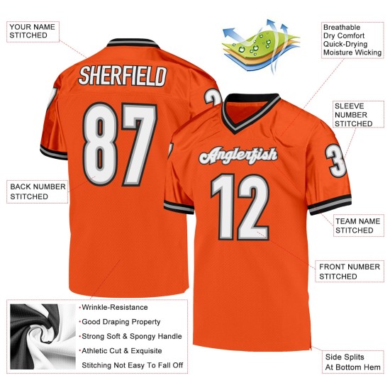 Jersey Orange Mesh Football Throwback Custom Weiß-Schwarz Authentic Jersey Orange Mesh Football Throwback Custom Weiß-Schwarz Authentic