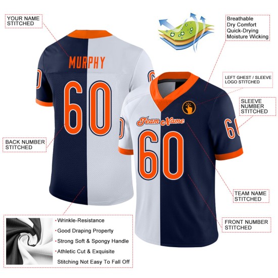 Mesh Navy Orange-Weiß Trikot Fußball Fashion Custom Split Mesh Navy Orange-Weiß Trikot Fußball Fashion Custom Split