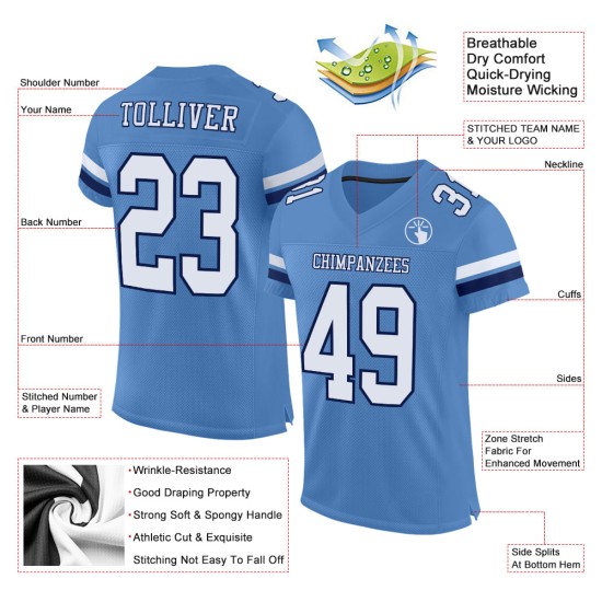 Benutzerdefinierte Blau Jersey Weiß-Marineblau Fußball Mesh Authentic Licht Benutzerdefinierte Blau Jersey Weiß-Marineblau Fußball Mesh Authentic Licht