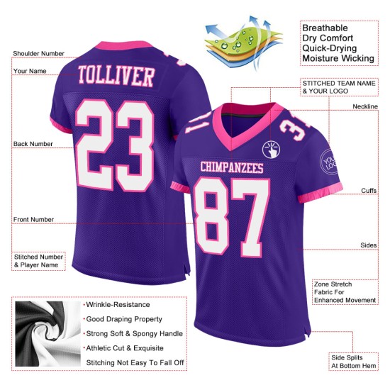 Lila Fußball Mesh Trikot Custom Weiß-Pink Authentic Lila Fußball Mesh Trikot Custom Weiß-Pink Authentic