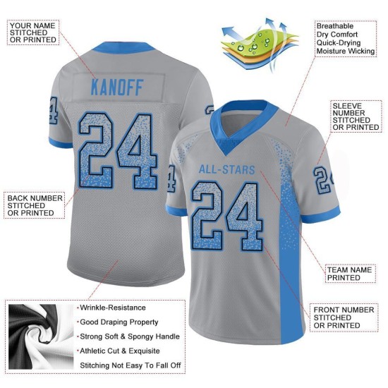 Mesh Fashion Drift Grau Helles Trikot Custom Powder Football Blau-Schwarz Mesh Fashion Drift Grau Helles Trikot Custom Powder Football Blau-Schwarz
