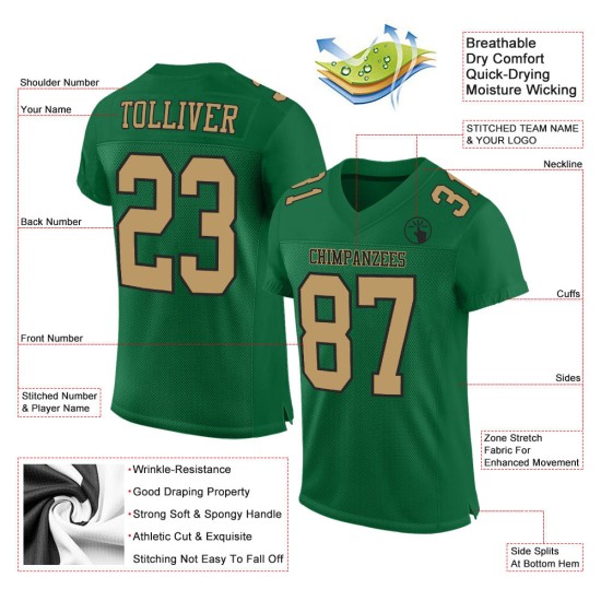 Benutzerdefiniertes authentisches Kelly Green Gold-Black Old Football Mesh-Trikot Benutzerdefiniertes authentisches Kelly Green Gold-Black Old Football Mesh-Trikot