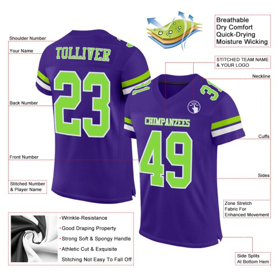 Jersey Authentic Neon Grün-Weiß Custom Lila Fußball Mesh