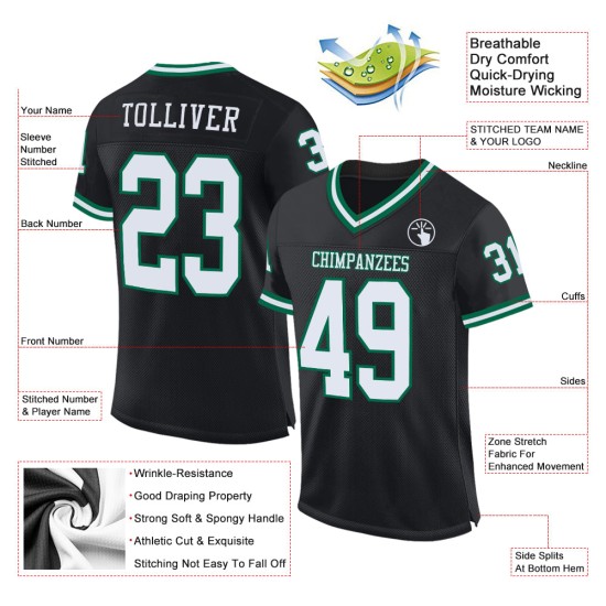 Throwback White-Kelly Authentic Jersey Mesh Grün Fußball Schwarz Custom Throwback White-Kelly Authentic Jersey Mesh Grün Fußball Schwarz Custom